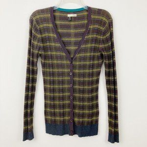 Hoss Intropia Striped Ribbed Cardigan Size L Stretchy Cotton Cashmere Blend